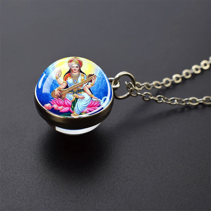 Hinduism Pendants Necklaces for Women Men Ganesha Shiva God Amulet Double Side Glass Ball Pendant India Buddhism Jewelry Gift