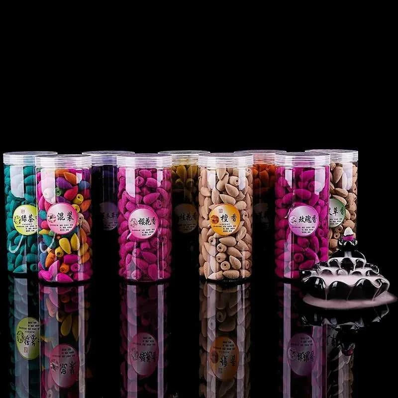  About 200pcs with Plastic Box Mixed Backflow Incense Cones Sandalwood Jasmine Rose Smoke Cone Reflux Tower Incense Bullet 12000037321363270 23 $ MiniDeal Store Stew's Incense