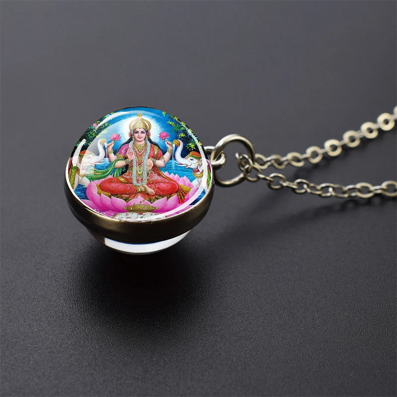 Hinduism Pendants Necklaces for Women Men Ganesha Shiva God Amulet Double Side Glass Ball Pendant India Buddhism Jewelry Gift
