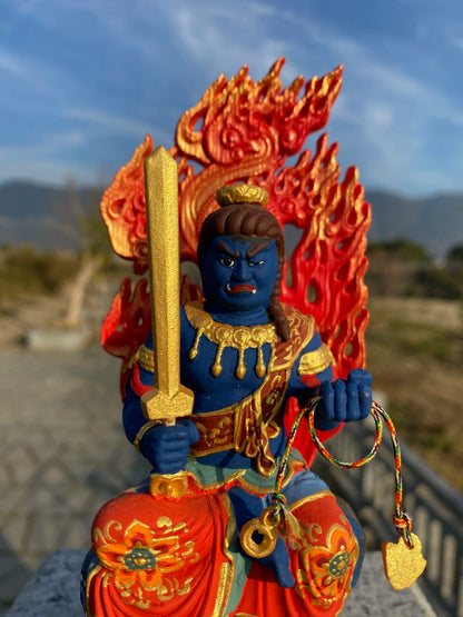 Hand Painted Gilded Fudo Myoo Acalanatha Statue Sculpture Buddhist Wrathful Deity Figurine Ornament for Home Temple Altar Decor