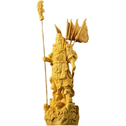 Boxwood God of Wealth Tv Characters Statue Five Banners Guan Yu Home Living Room Sculptures Decor