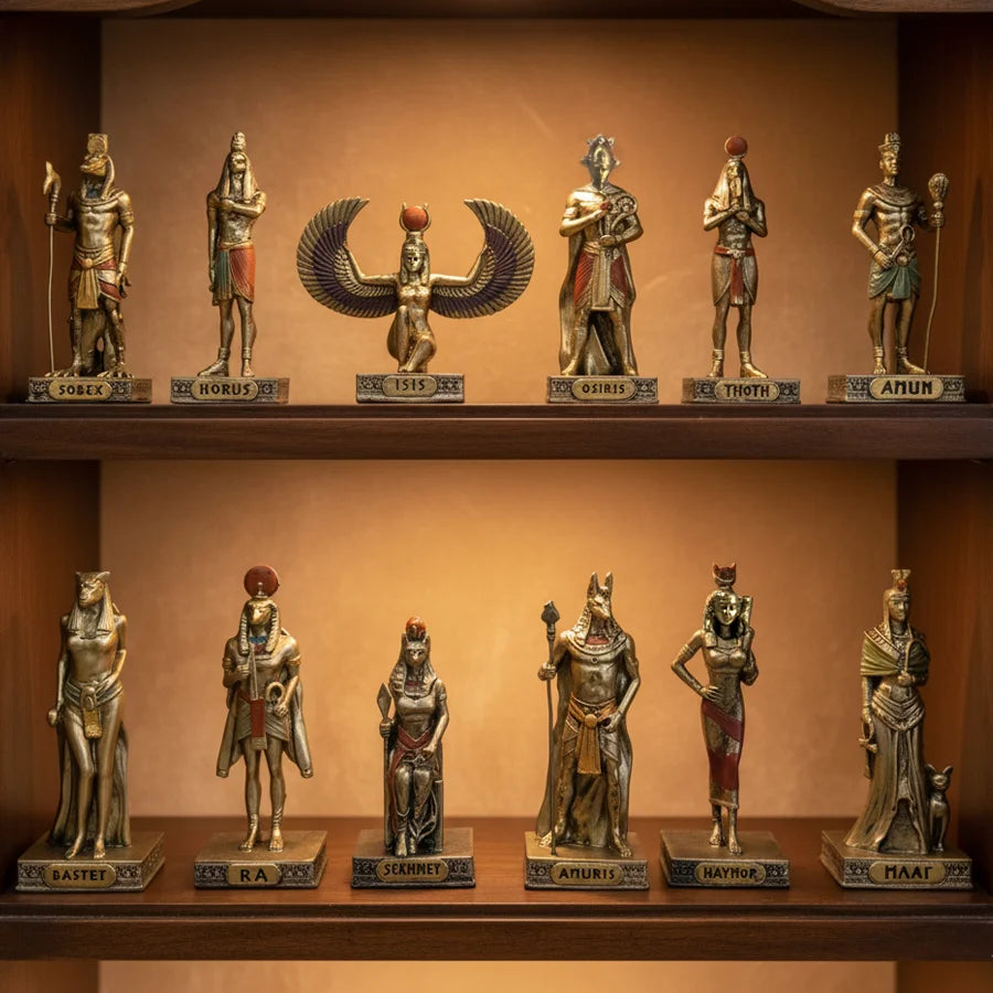 12 pieces-1 set of ancient Egyptian deity statues in resin, perfect for showing.