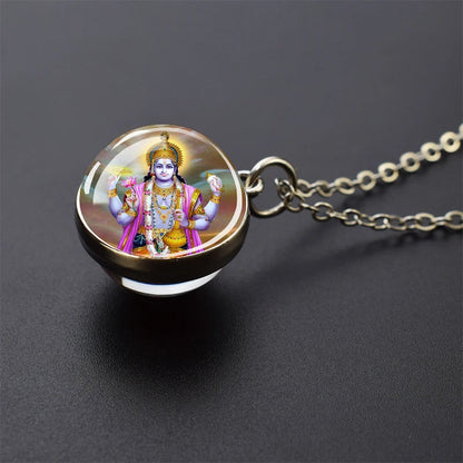 Hinduism Pendants Necklaces for Women Men Ganesha Shiva God Amulet Double Side Glass Ball Pendant India Buddhism Jewelry Gift