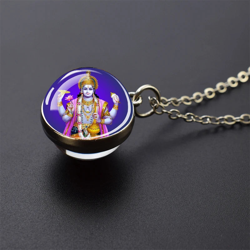 Hinduism Pendants Necklaces for Women Men Ganesha Shiva God Amulet Double Side Glass Ball Pendant India Buddhism Jewelry Gift