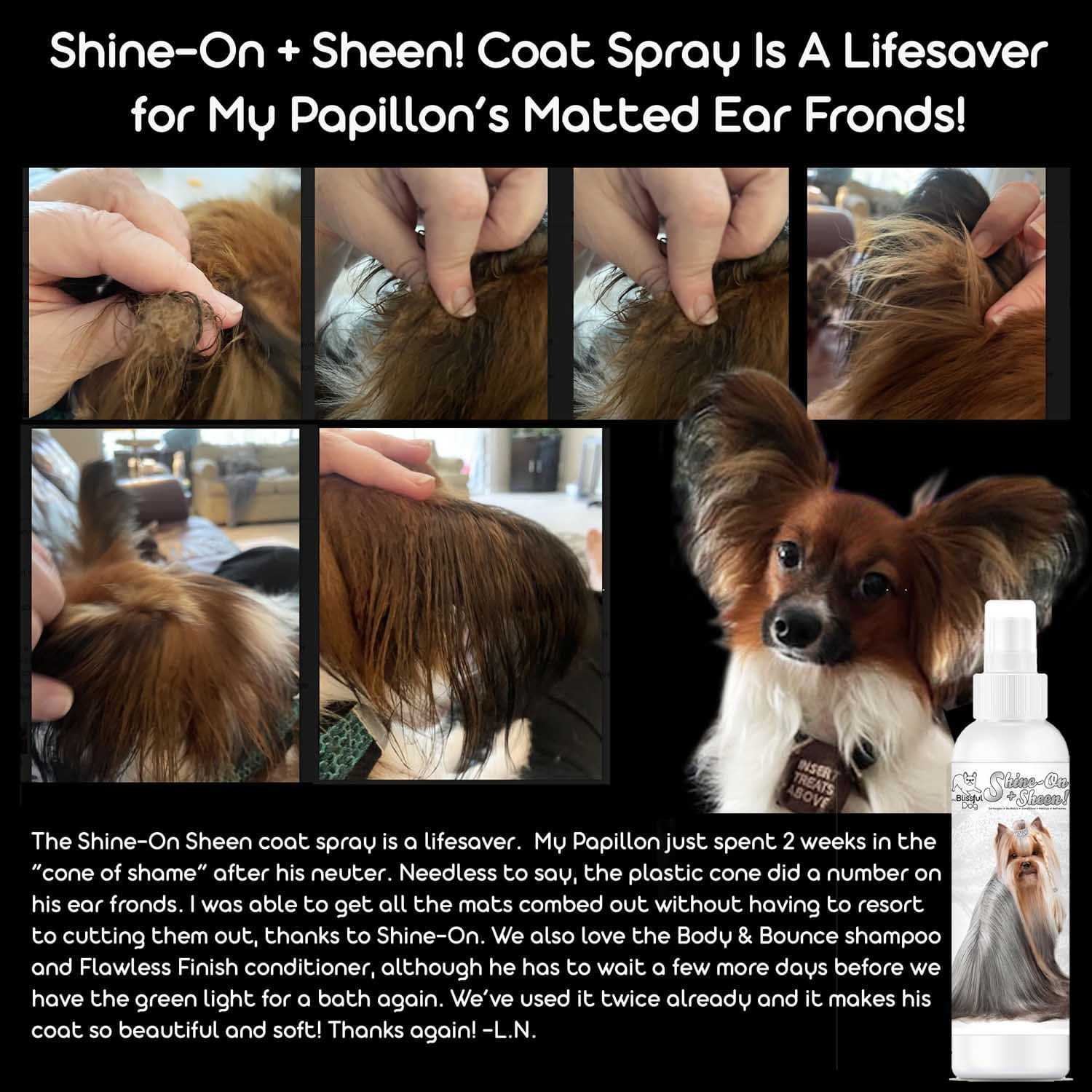 SPRAY Shine-On+Sheen Dog De-Tangling Coat Spray sku-34616473806 11 $ Pet Lovers Store The Blissful Dog Stew's Incense
