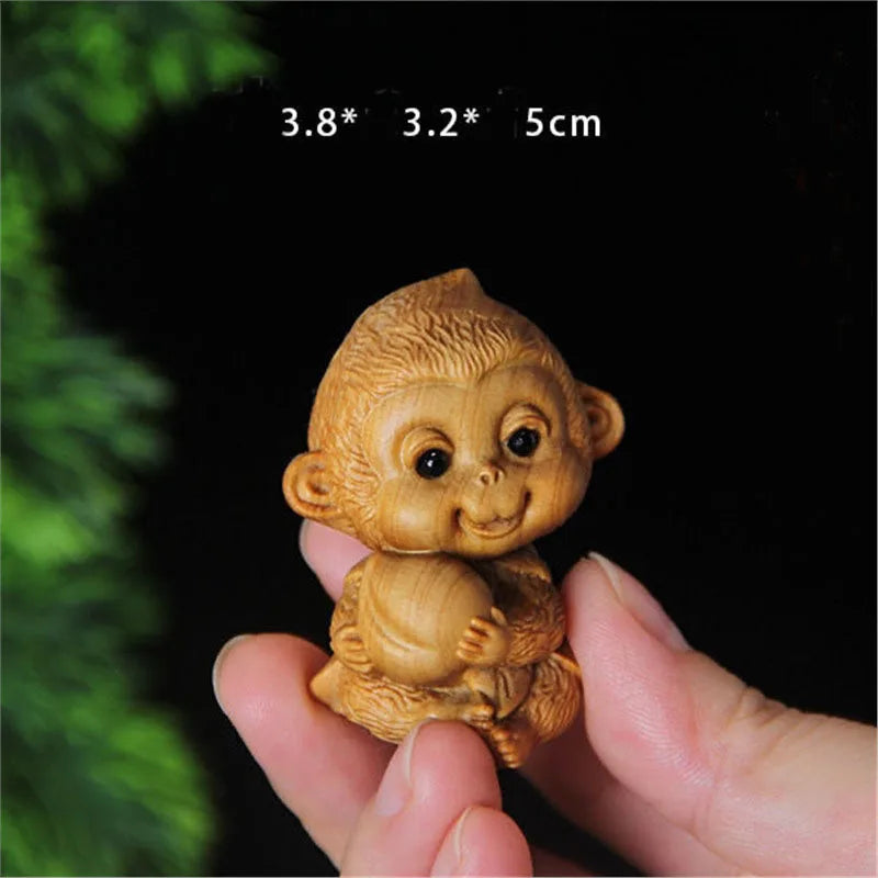 12 Zodiac Wood Carving Set - Rat Cow Tiger Rabbit Dragon Snake Horse Sheep Monkey Chicken Dog Pig Animal Figurines Handmade Gif