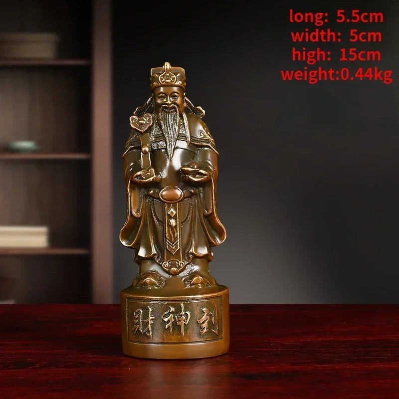 Lucky Copper God of Fortune Antique Standing Wen Cai Statue Home Yuan Bao Ruyi Home Living Decor