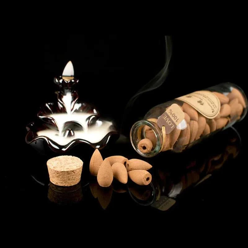  58Pcs Cones in Glass Bottle Package Flavor Can Choose Natural Smoke Backflow Incense Cones Hollow Cone Incense Sandalwood 12000050950230229 16 $ MiniDeal Store Stew's Incense