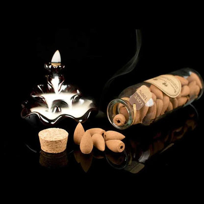  58Pcs Cones in Glass Bottle Package Flavor Can Choose Natural Smoke Backflow Incense Cones Hollow Cone Incense Sandalwood 12000050950230229 16 $ MiniDeal Store Stew's Incense
