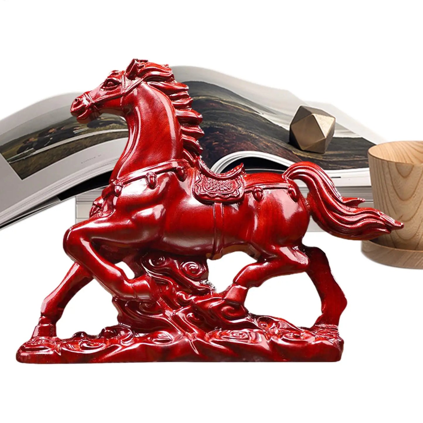 2026 Horse Year Wealth Success Decor Wooden Red Horse Figurine Ornament Wooden Animal Statue Symbolizing Good Luck Decor