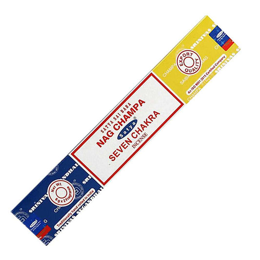 Incense Satya Nag Champa Seven Chakra Incense Sticks 16 gm ST261 1 $ Shop All The Witches Sage LLC Stew's Incense