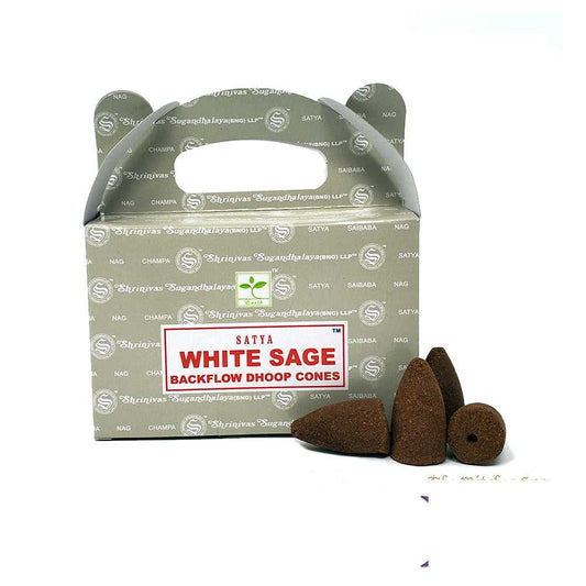 Incense Satya White Sage Dhoop Backflow Cones BFWS (BFC156) 4 $ Shop All The Witches Sage LLC Stew's Incense