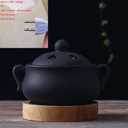 Plug in Timed 110V/220V Electric Incense Burner Ceramic Elegant Black 25ml Essential Oil Lamp Timed Household for Home Decor