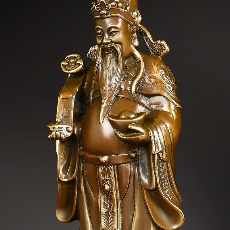 Lucky Copper God of Fortune Antique Standing Wen Cai Statue Home Yuan Bao Ruyi Home Living Decor