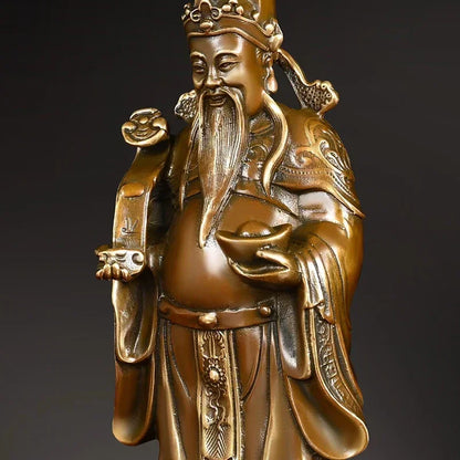 Lucky Copper God of Fortune Antique Standing Wen Cai Statue Home Yuan Bao Ruyi Home Living Decor