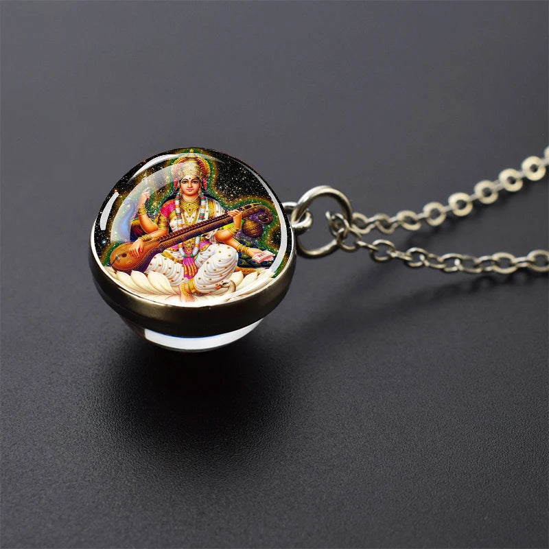Hinduism Pendants Necklaces for Women Men Ganesha Shiva God Amulet Double Side Glass Ball Pendant India Buddhism Jewelry Gift