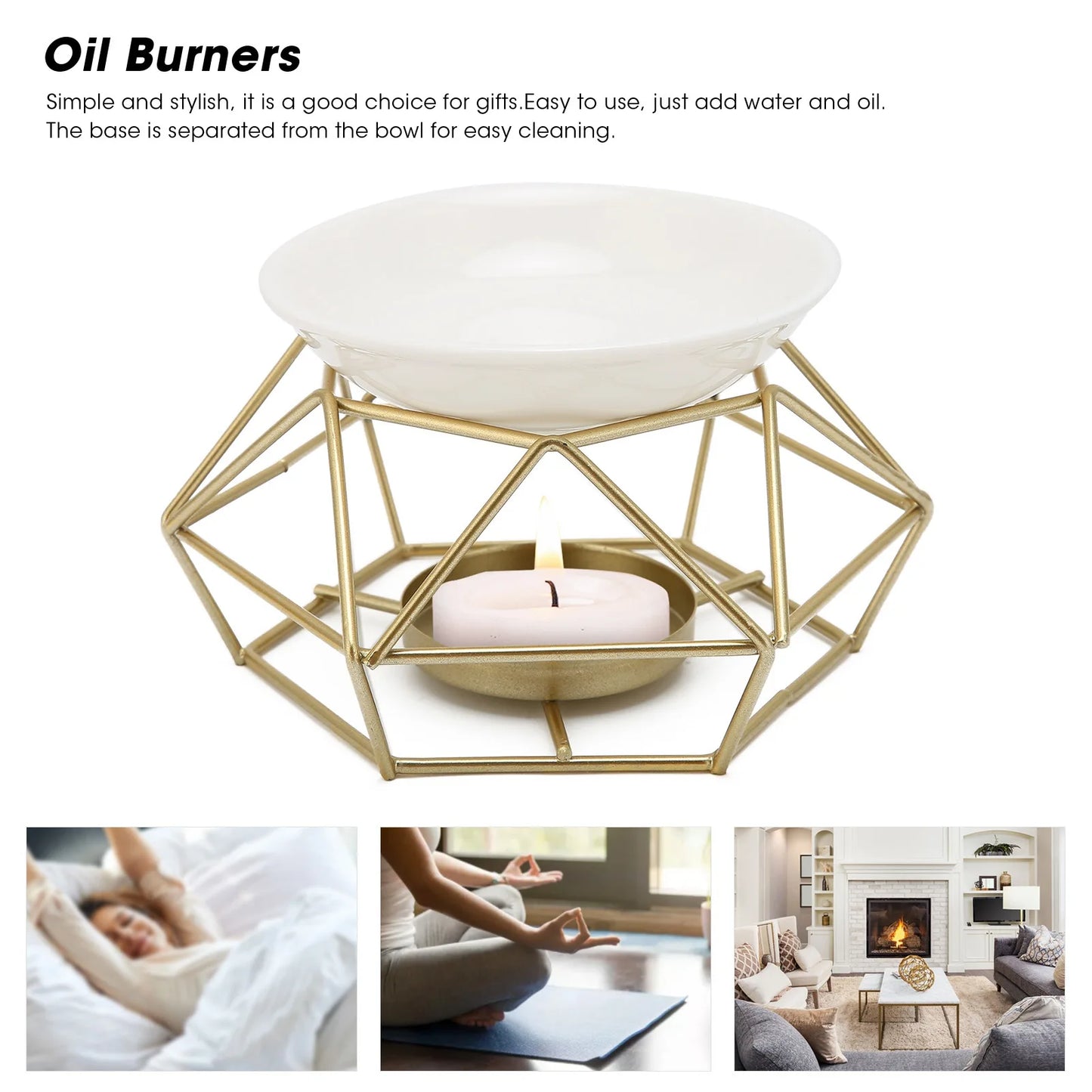 Essential Oil Burner Ceramic Tealight Candle Holder Oil Burner Hollow Out Iron Base Aroma Diffuser For Home Decoration Easily
