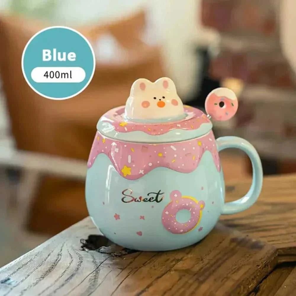 Mug Cartoon Donut Kitten Theme Mug with Lid ONFY060524CMA1-BLU 36 $ Hem Onetify Stew's Incense