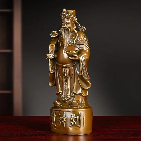 Lucky Copper God of Fortune Antique Standing Wen Cai Statue Home Yuan Bao Ruyi Home Living Decor