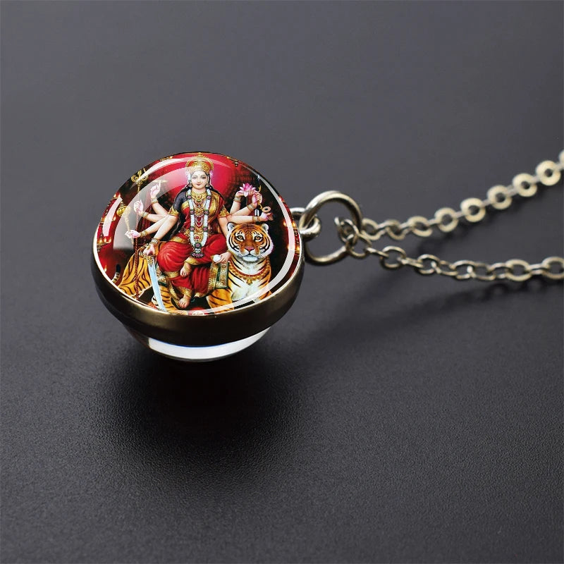 Hinduism Pendants Necklaces for Women Men Ganesha Shiva God Amulet Double Side Glass Ball Pendant India Buddhism Jewelry Gift