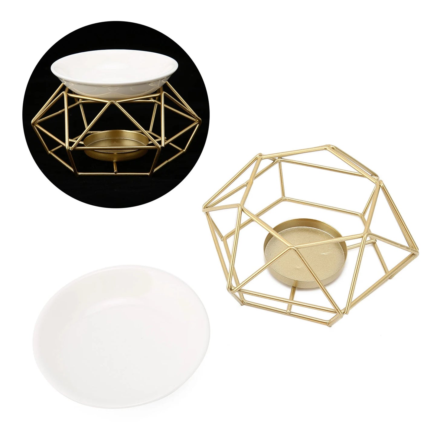 Essential Oil Burner Ceramic Tealight Candle Holder Oil Burner Hollow Out Iron Base Aroma Diffuser For Home Decoration Easily