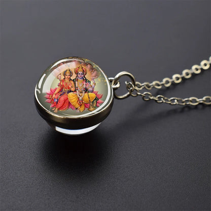 Hinduism Pendants Necklaces for Women Men Ganesha Shiva God Amulet Double Side Glass Ball Pendant India Buddhism Jewelry Gift