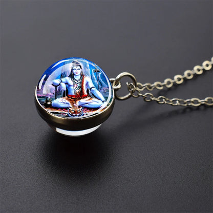 Hinduism Pendants Necklaces for Women Men Ganesha Shiva God Amulet Double Side Glass Ball Pendant India Buddhism Jewelry Gift