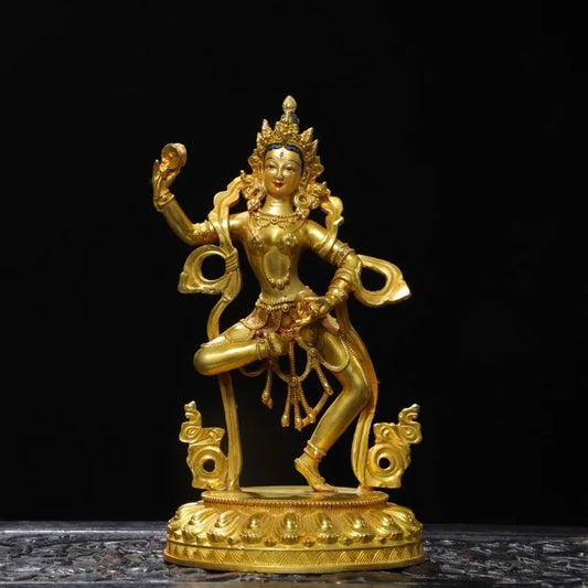 Nepal Gilded Copper Machig Labdron Statue - Wisdom Dakini Tibetan Buddhist Deity - Tantric Chod Lineage Figure (21cm / 8.3")