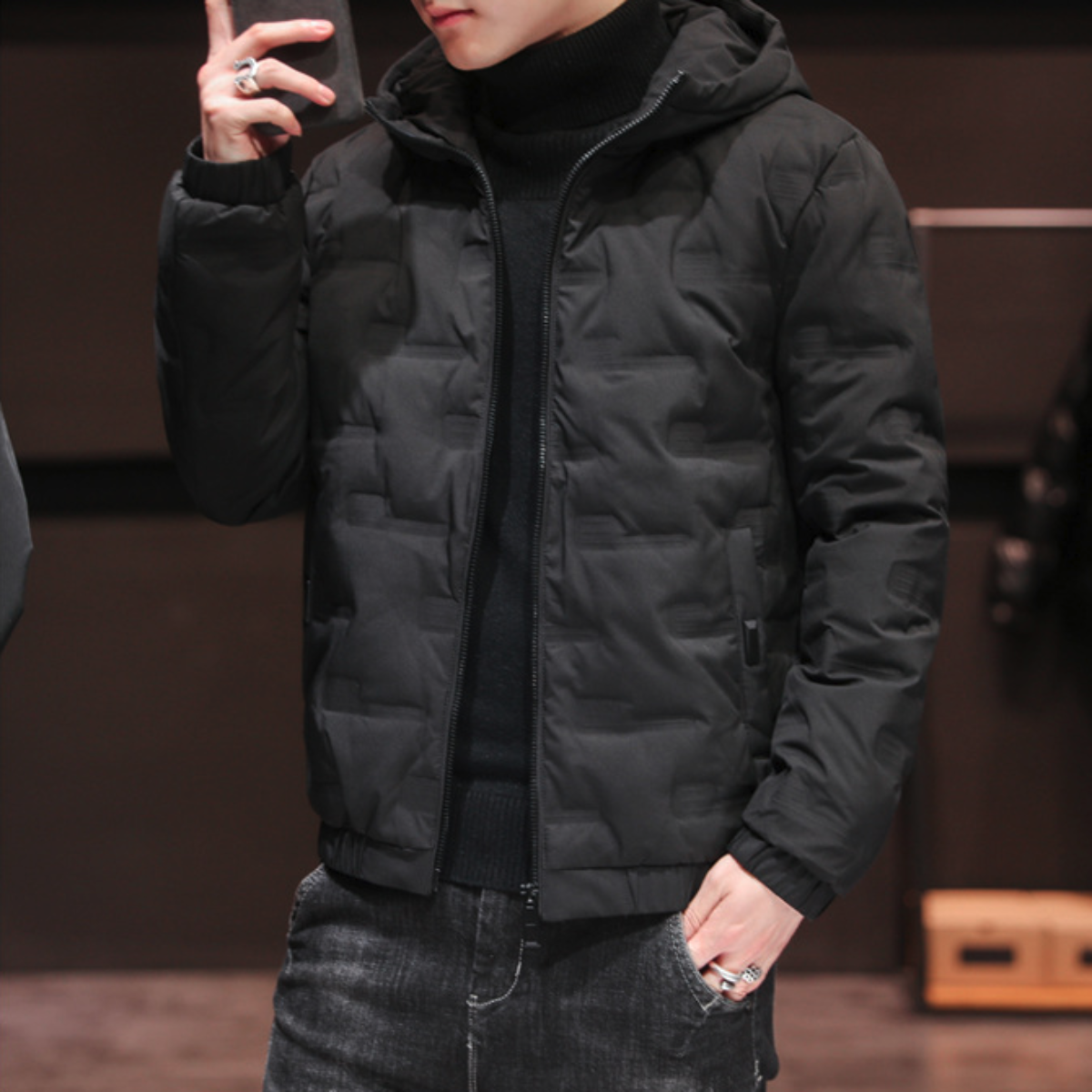 Men Jackets Mens Hooded Zipper Puffer Jacket OPMJ0924A1-BLK-XS 69 $ Coats Onetify Stew's Incense