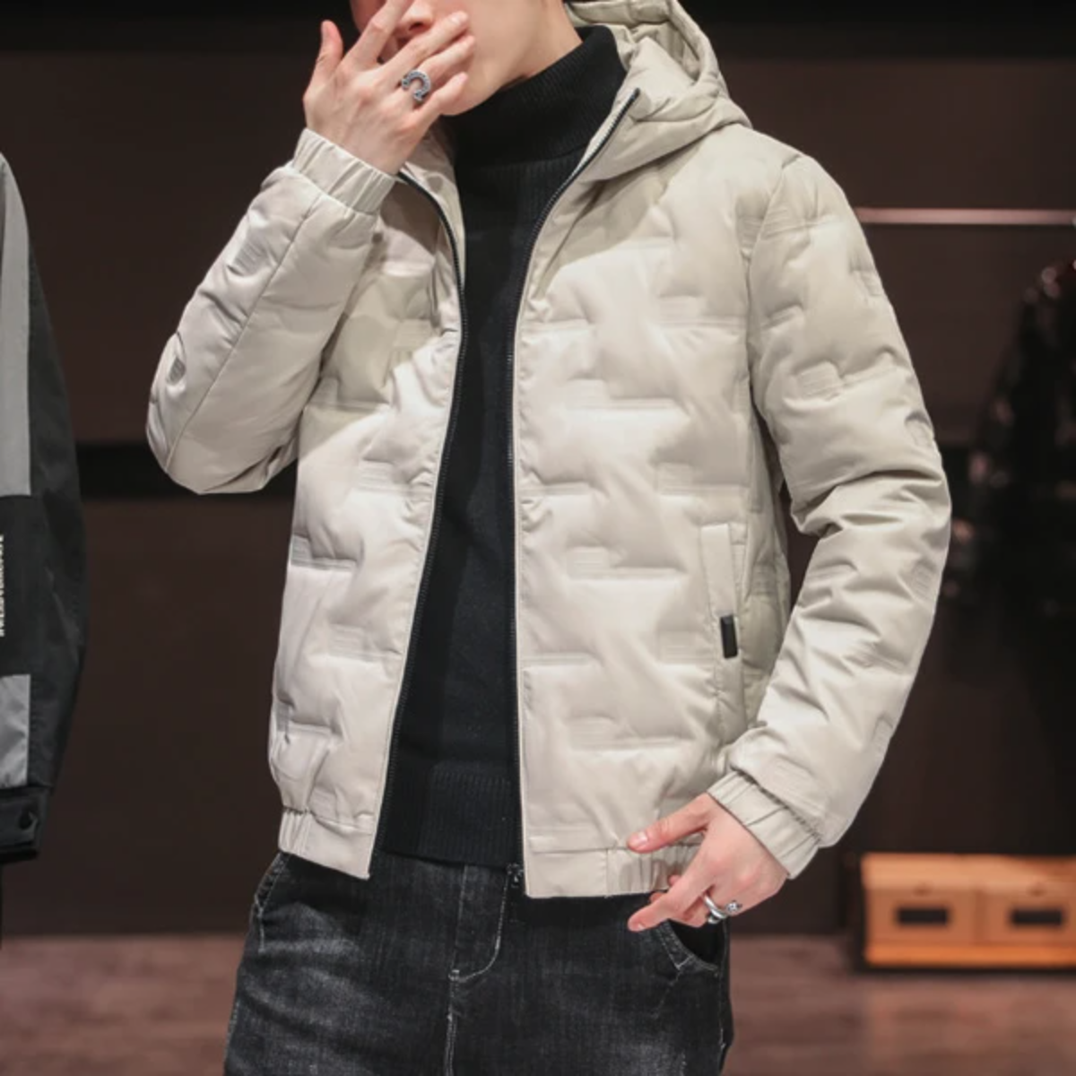 Men Jackets Mens Hooded Zipper Puffer Jacket OPMJ0924A1-BLK-XS 69 $ Coats Onetify Stew's Incense