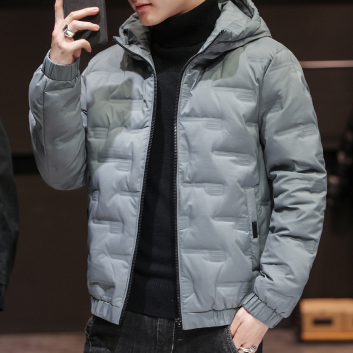 Men Jackets Mens Hooded Zipper Puffer Jacket OPMJ0924A1-BLK-XS 69 $ Coats Onetify Stew's Incense