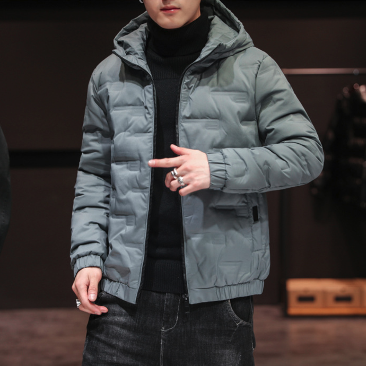 Men Jackets Mens Hooded Zipper Puffer Jacket OPMJ0924A1-BLK-XS 69 $ Coats Onetify Stew's Incense