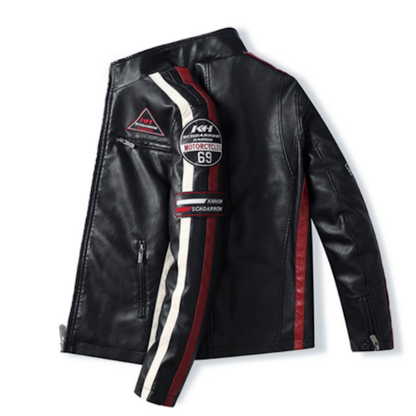 Mens Biker Jacket Mens Biker Vegan Leather Jacket With Badges OPMJ2101276F-BLK-XS 96 $ Coats Onetify Stew's Incense