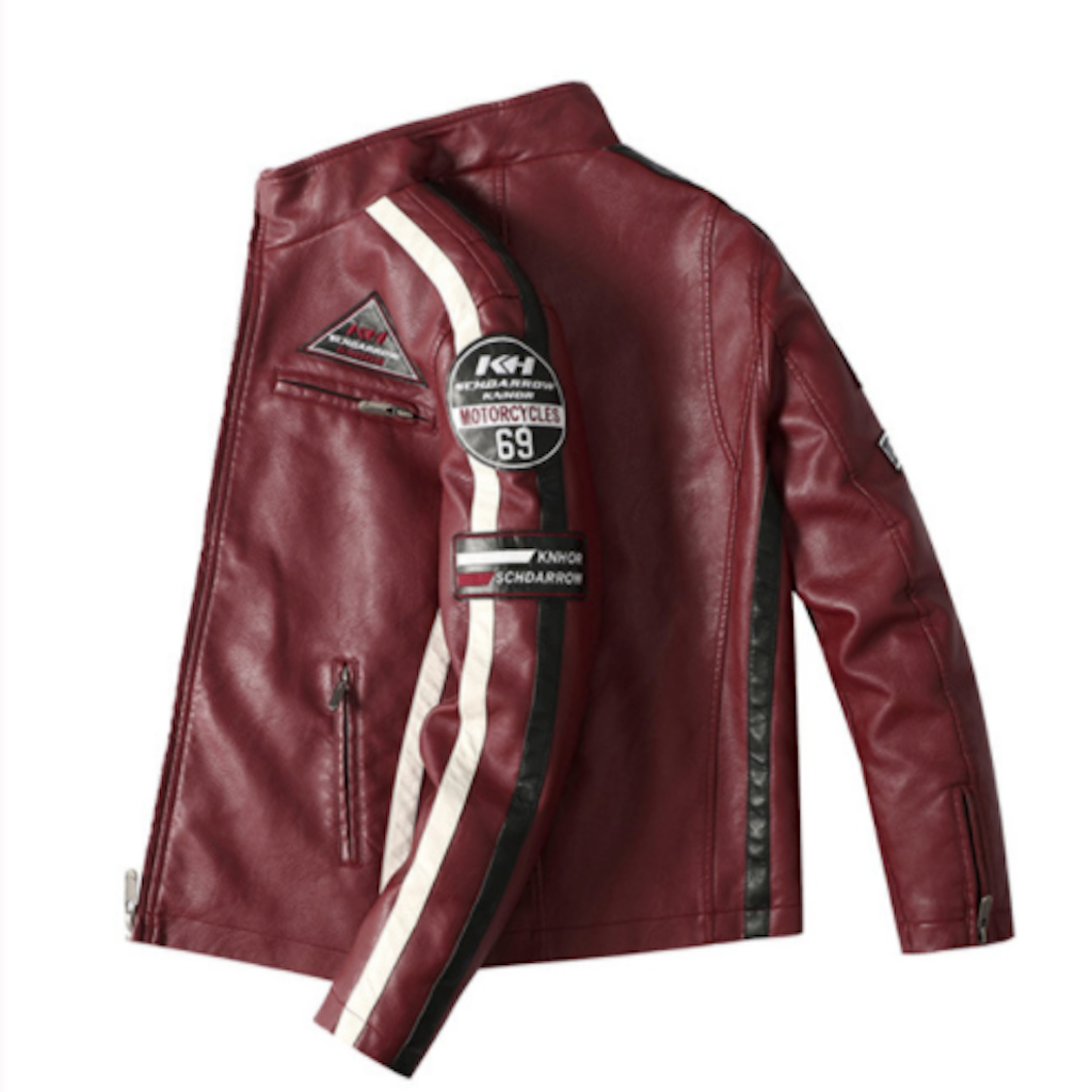 Mens Biker Jacket Mens Biker Vegan Leather Jacket With Badges OPMJ2101276F-BLK-XS 96 $ Coats Onetify Stew's Incense