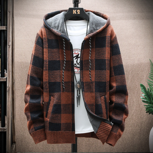 Men Jackets Mens Hooded Plaid Zipped Up Jacket ONFYMHJ051024I9-AGRN-M 59 $ Coats Onetify Stew's Incense