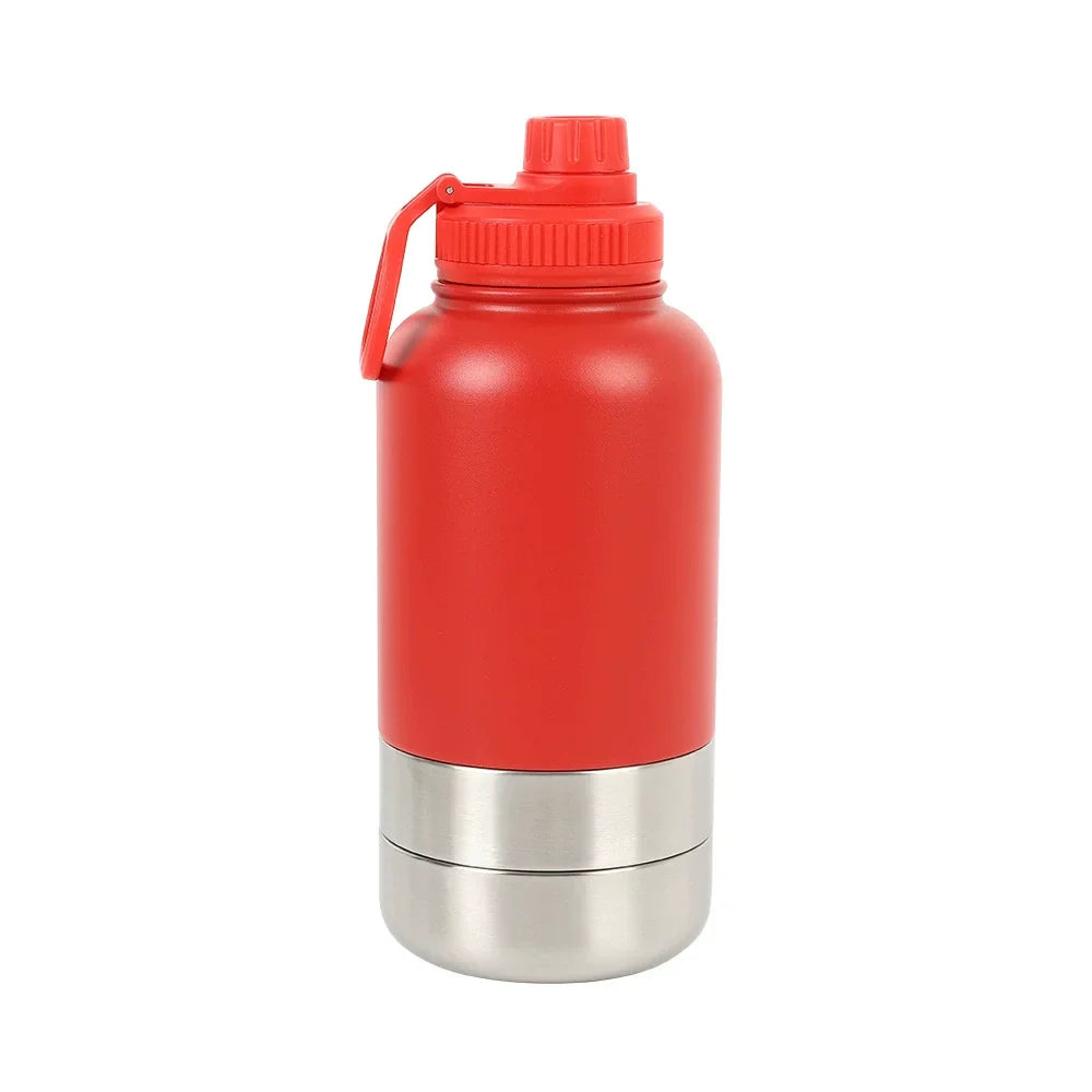 32 oz Portable Stainless Steel Pet Feeder 3-in-1 Style Outdoor Travel Bowl with Insulated Dog Water Bottle