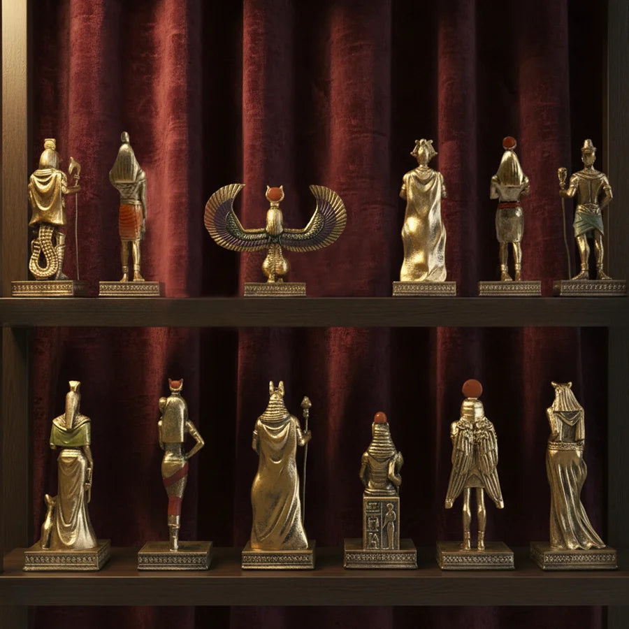 12 pieces-1 set of ancient Egyptian deity statues in resin, perfect for showing.