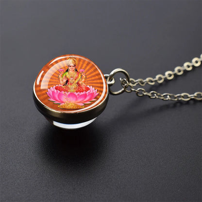 Hinduism Pendants Necklaces for Women Men Ganesha Shiva God Amulet Double Side Glass Ball Pendant India Buddhism Jewelry Gift