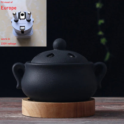 Plug in Timed 110V/220V Electric Incense Burner Ceramic Elegant Black 25ml Essential Oil Lamp Timed Household for Home Decor