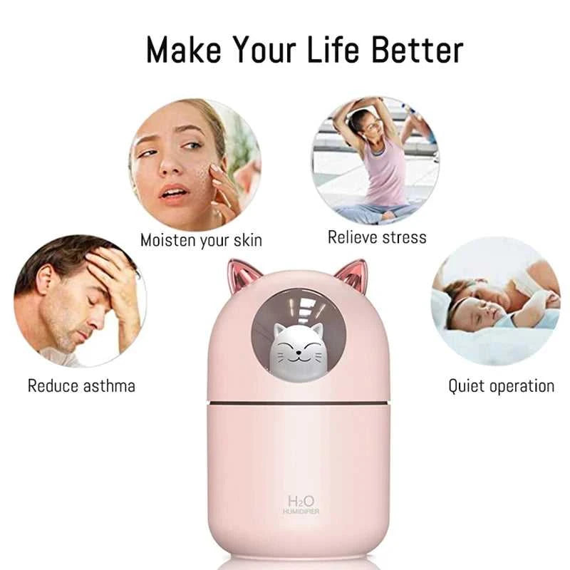  Mini 300ML USB Cat Humidifier Aroma Oil Diffuser Ultra Silent Household Bedroom Car Air Purifier with Cool Mist Light 12000050396194412 14 $ Home Gadgets Store Store Stew's Incense