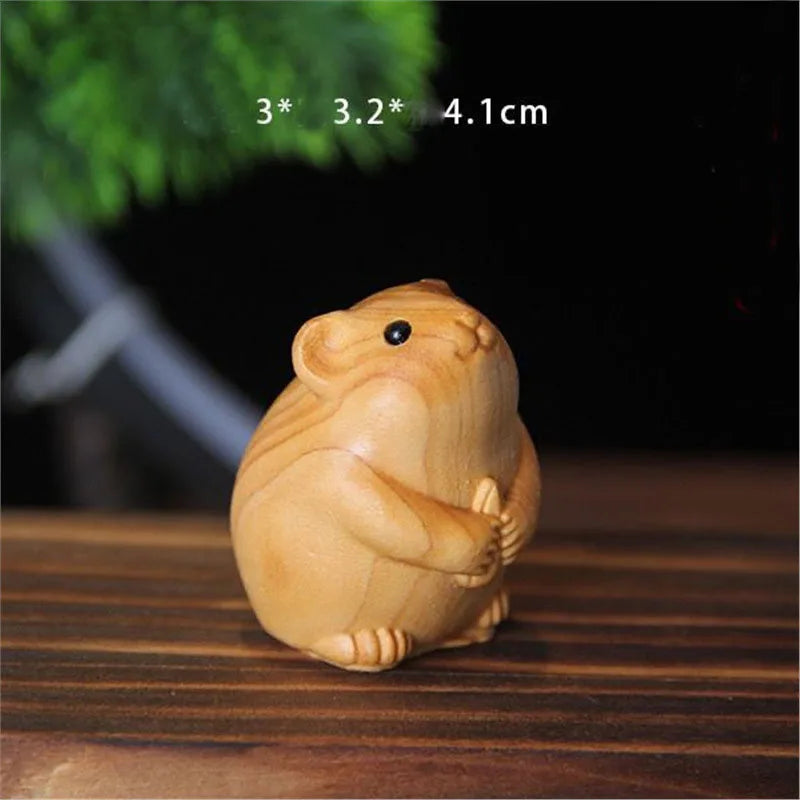 12 Zodiac Wood Carving Set - Rat Cow Tiger Rabbit Dragon Snake Horse Sheep Monkey Chicken Dog Pig Animal Figurines Handmade Gif