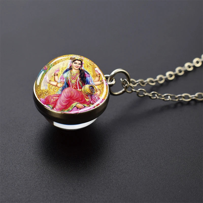 Hinduism Pendants Necklaces for Women Men Ganesha Shiva God Amulet Double Side Glass Ball Pendant India Buddhism Jewelry Gift