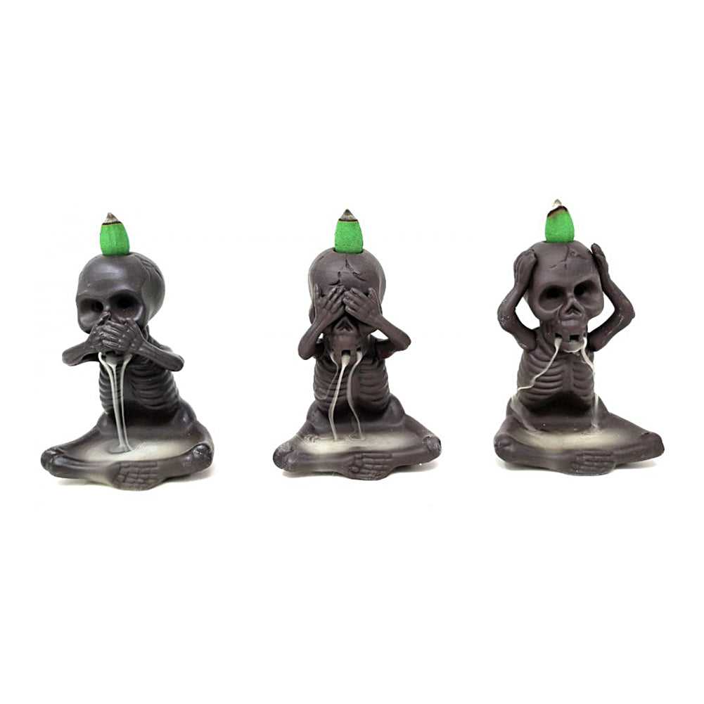 Incense Burner Skeleton Backflow Cone Burner - "See No Evil, Hear No Evil, Speak No Evil" BFL-05 29 $ Shop All The Witches Sage LLC Stew's Incense