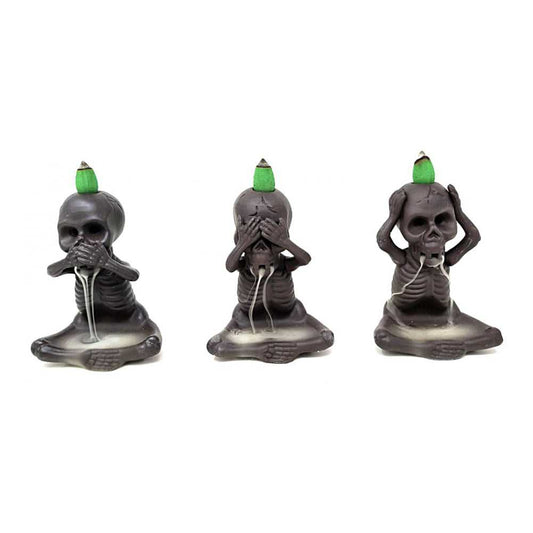 Incense Burner Skeleton Backflow Cone Burner - "See No Evil, Hear No Evil, Speak No Evil" BFL-05 29 $ Shop All The Witches Sage LLC Stew's Incense