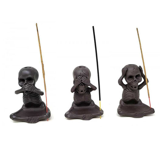 Incense Burner Skeleton Backflow Cone Burner - "See No Evil, Hear No Evil, Speak No Evil" BFL-05 29 $ Shop All The Witches Sage LLC Stew's Incense