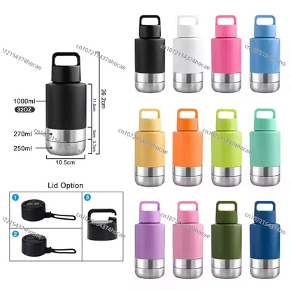 32 oz Portable Stainless Steel Pet Feeder 3-in-1 Style Outdoor Travel Bowl with Insulated Dog Water Bottle