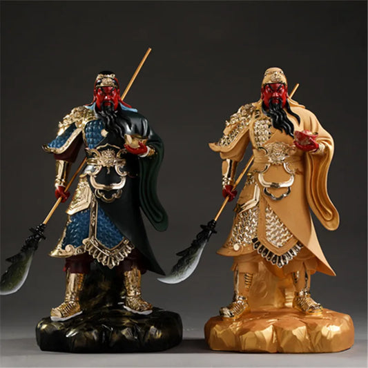 Buddhist Deity Guan Gong Statue - God of Wealth Home Decor Ornament Domineering Buddhism Figurine Guan Yu Worship Idol