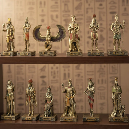 12 pieces-1 set of ancient Egyptian deity statues in resin, perfect for showing.
