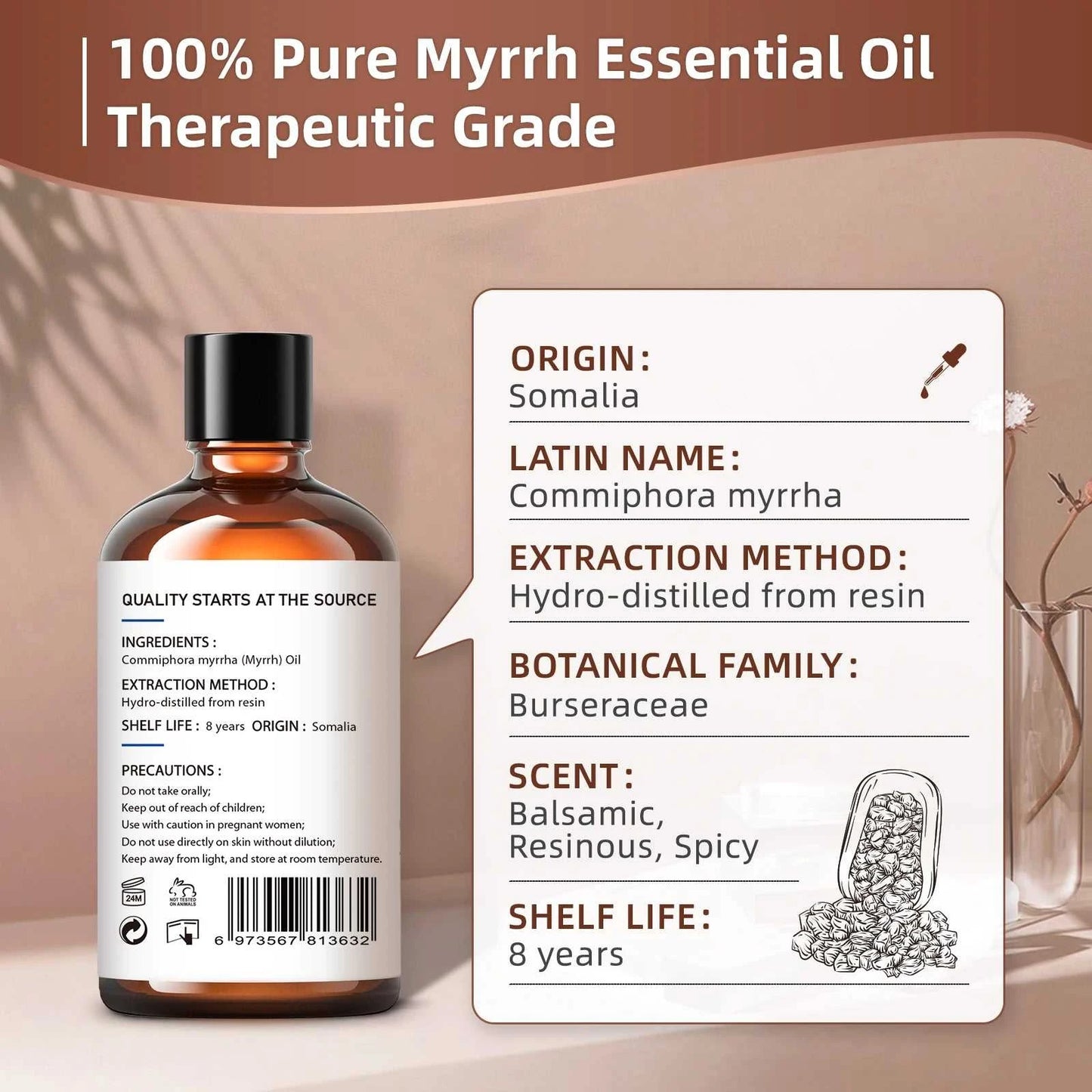  HIQILI 100ML Myrrh Essential Oils,100% Pure Nature for Aromatherapy, Diffuser, Humidifier, Massage, Relieving Stress, Fragrance 12000027053018006 16 $ HIQILI HIQILI Official Store Stew's Incense