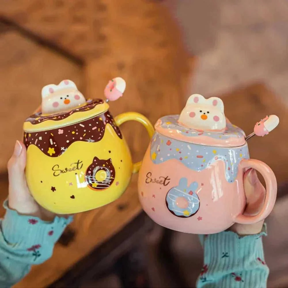 Mug Cartoon Donut Kitten Theme Mug with Lid ONFY060524CMA1-BLU 36 $ Hem Onetify Stew's Incense